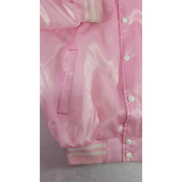 Vintage Pink Satin Bomber Jacket Retro 80's Style Unisex Made In USA Size Medium - Picture 11 of 12